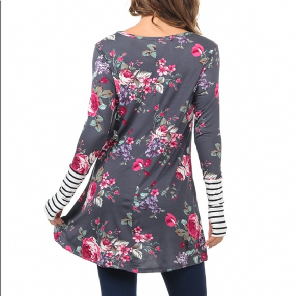 Floral Long Sleeve High-Low Top - Picture 4 of 5